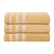 Brea Zero Twist Cotton Ribbed Geometric Border Bath Towel Set of 3