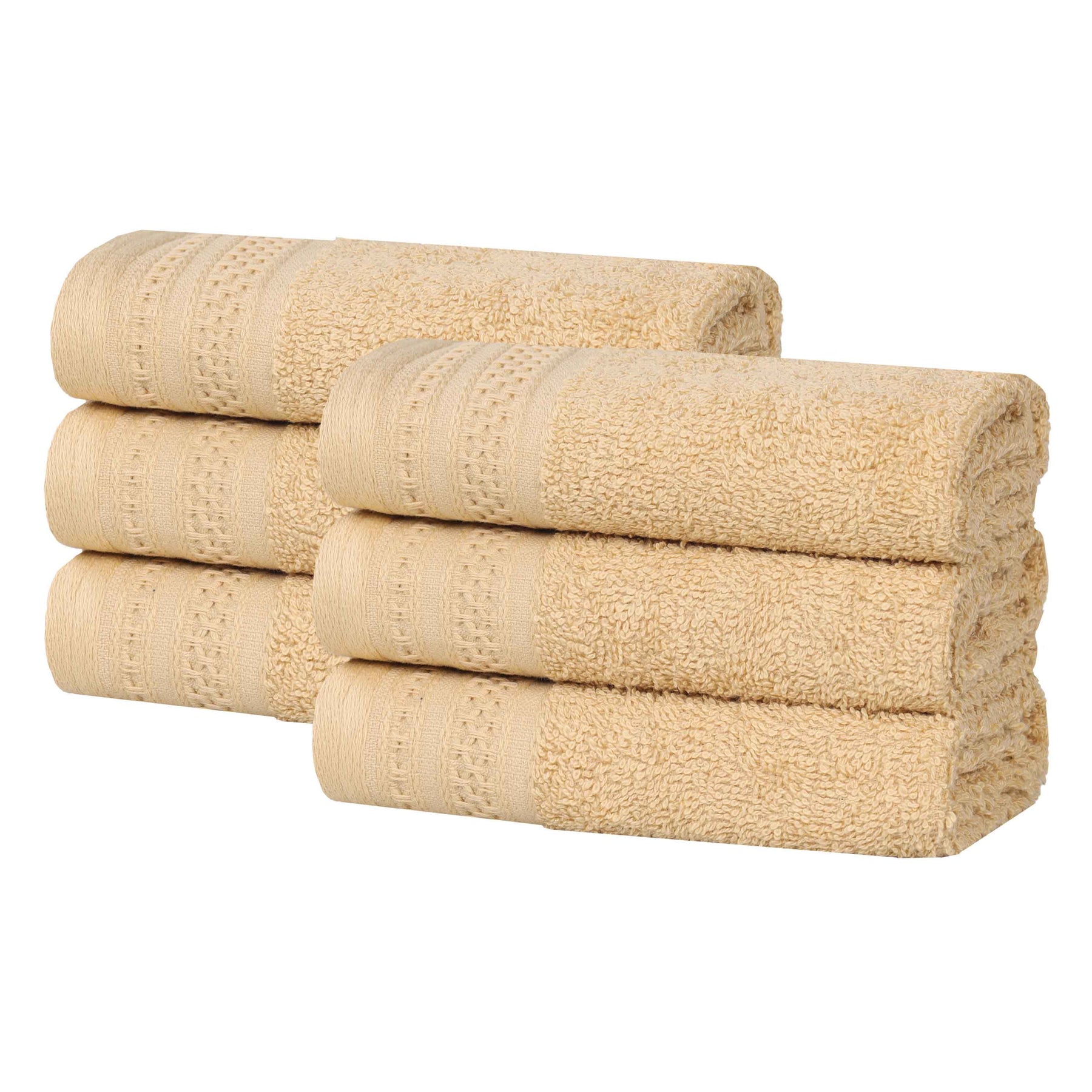 Honeycomb Textured Waffle Border Cotton Face Towels, Set of 6