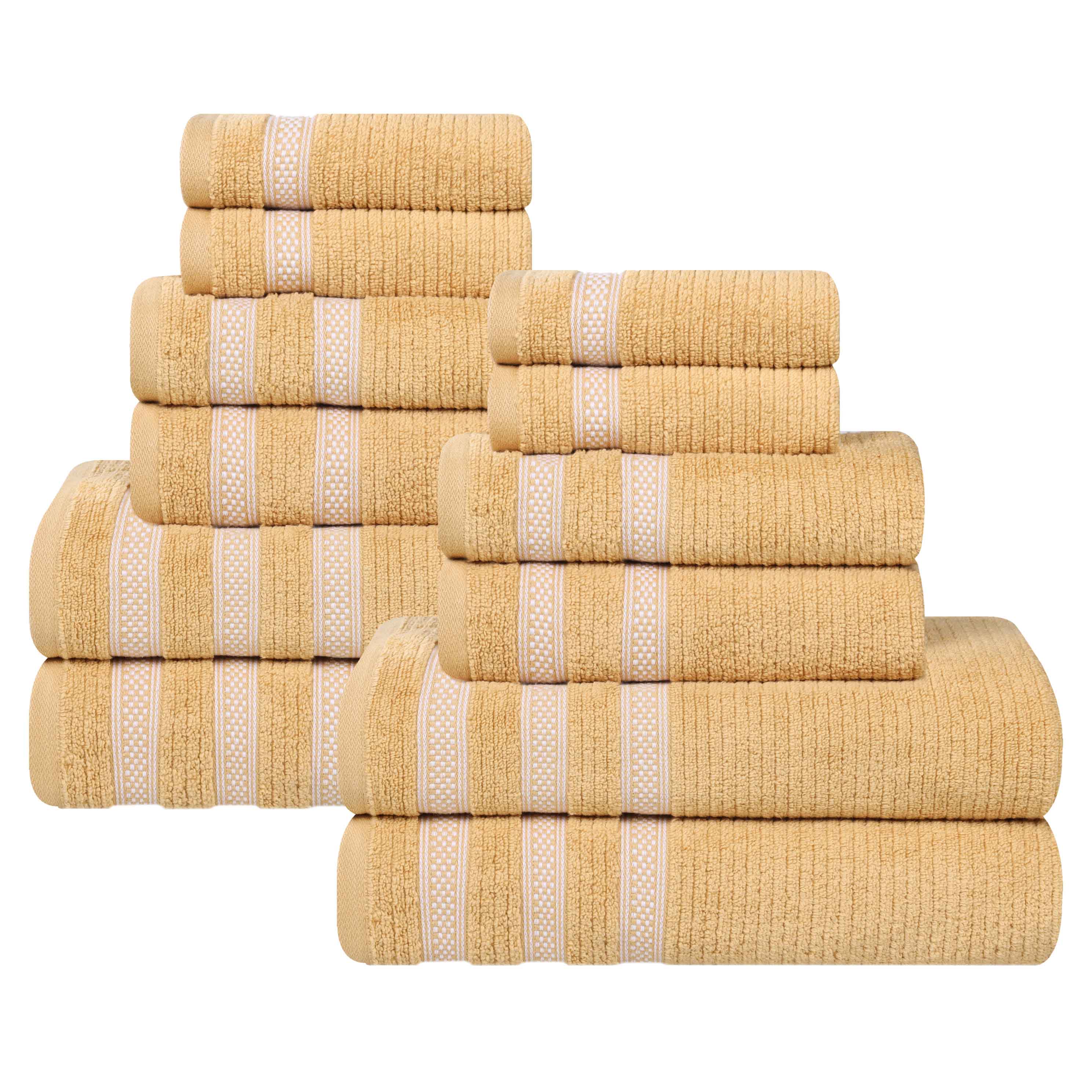 Brea Zero Twist Cotton Ribbed Geometric Border 12 Piece Towel Set - Towel Set by Superior