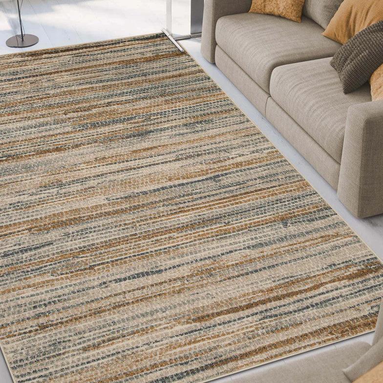 Montouk Pastel Striped Indoor Area Rugs or Runner Rug - Gold