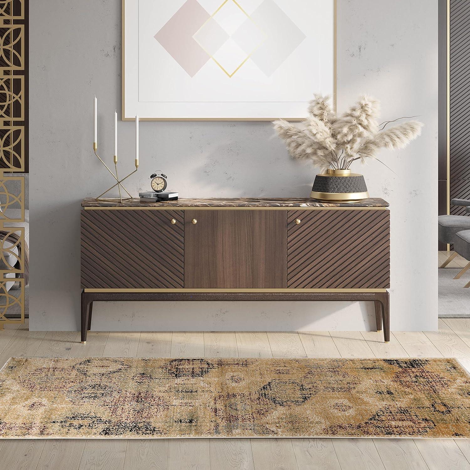 Arabella Heavily Distressed Retro Geometric Area Rug or Runner - Rugs by Superior - Superior 