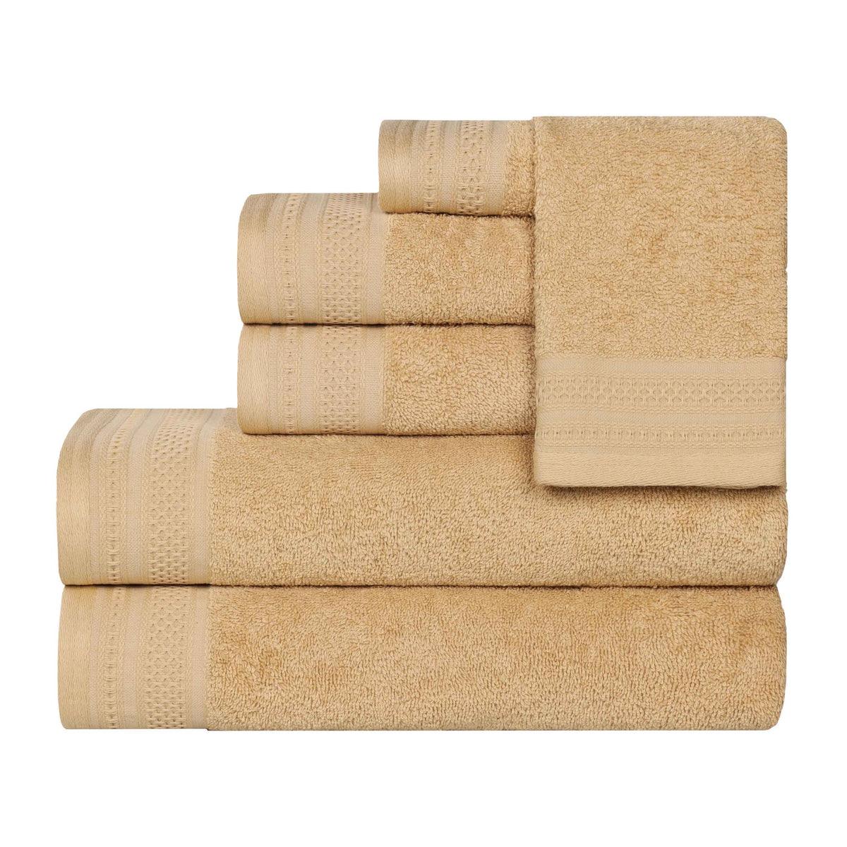 Honeycomb Textured Waffle Border Cotton 6 Piece Towel Set