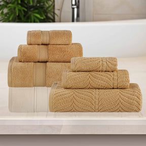 Chevron Zero Twist Solid and Jacquard Soft Cotton 6 Piece Towel Set