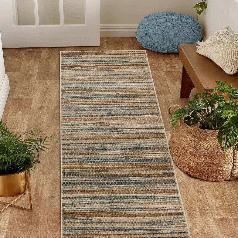 Montouk Pastel Striped Indoor Area Rugs or Runner Rug - Gold