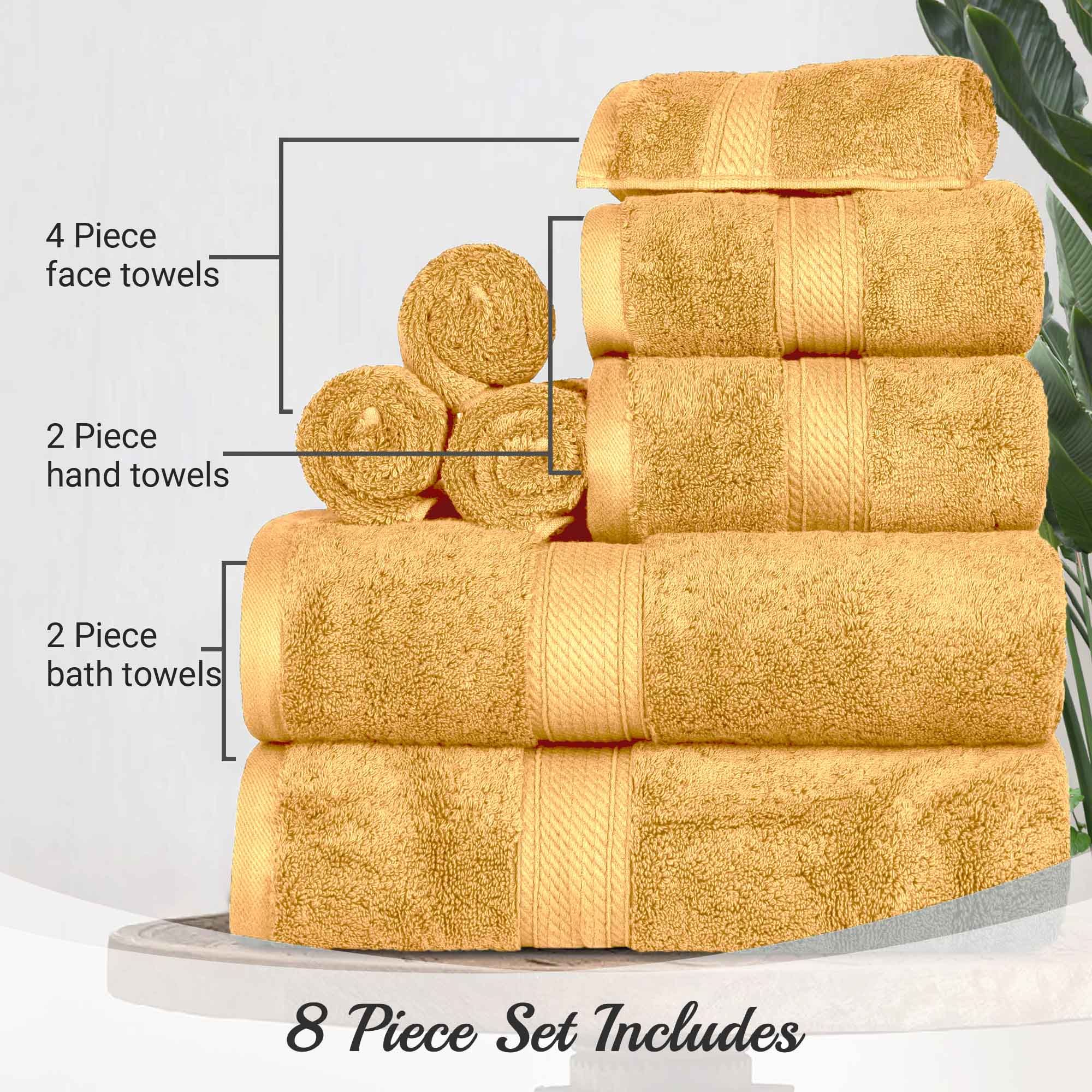 Madison Egyptian Cotton Pile Plush Heavyweight 8 Piece Towel Set - Towel Set by Superior