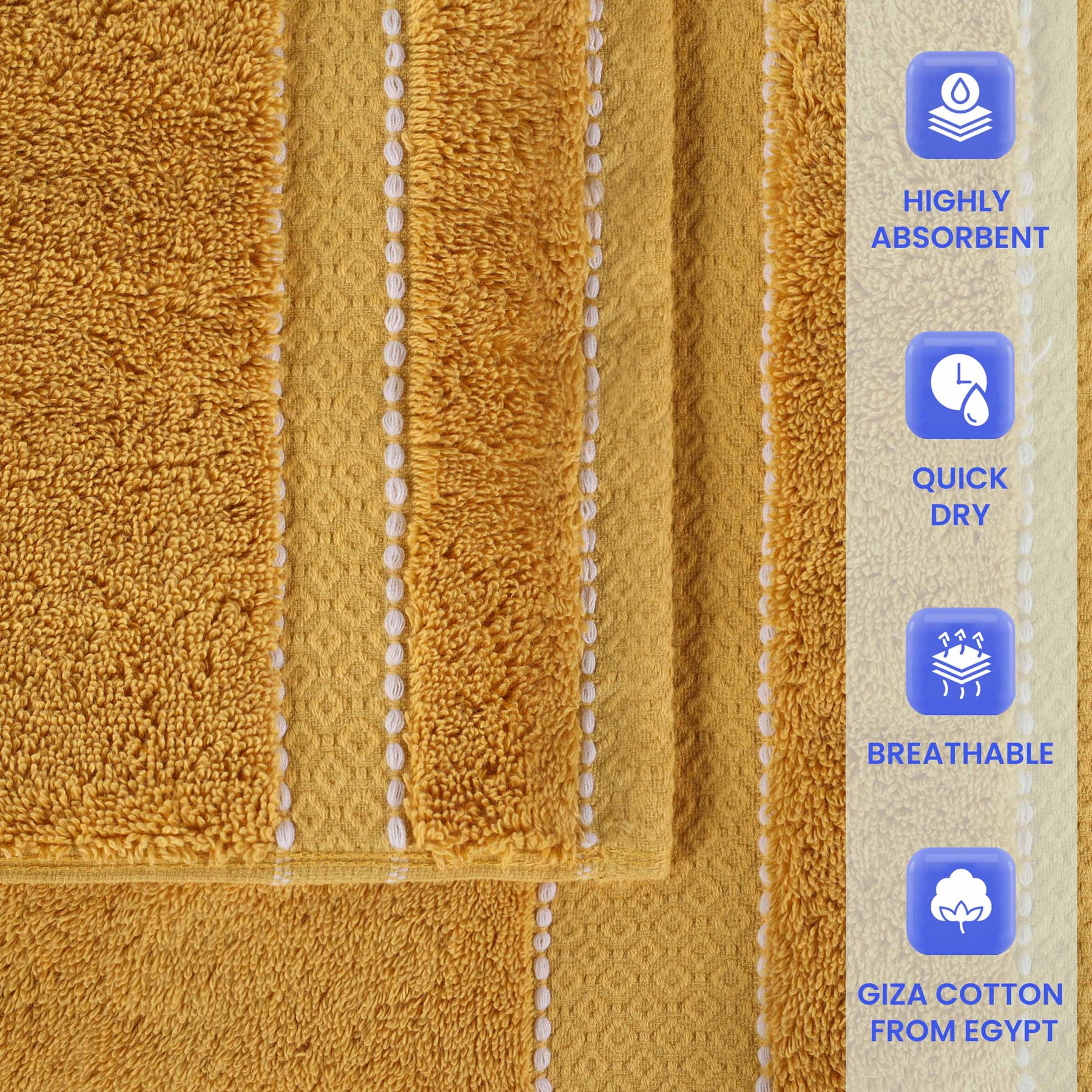 Niles Egyptian Giza Cotton Plush Thick Absorbent Hand Towel Set of 6 - Gold