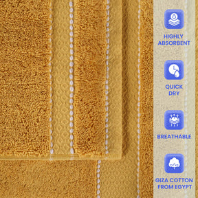 Niles Egyptian Giza Cotton Plush Thick Absorbent Hand Towel Set of 6 - Gold