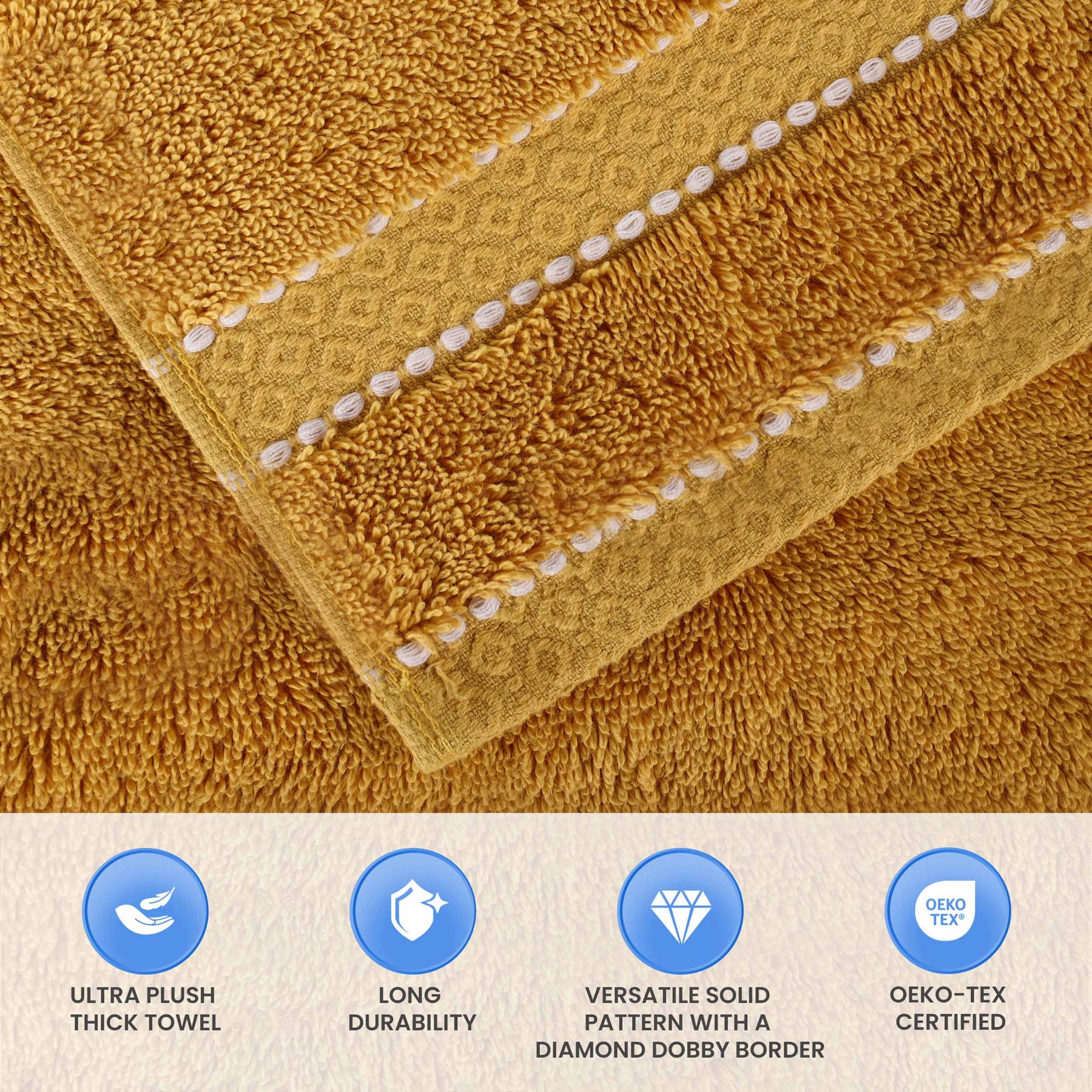 Niles Egyptian Giza Cotton Plush Thick Absorbent Hand Towel Set of 6 - Gold