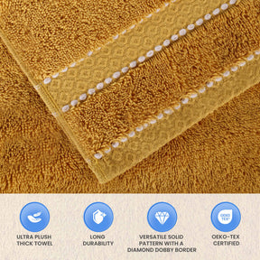 Niles Egyptian Giza Cotton Plush Thick Absorbent Hand Towel Set of 6 - Gold