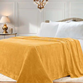 Fleece Plush Medium Weight Fluffy Soft Solid Decorative Blanket - Gold