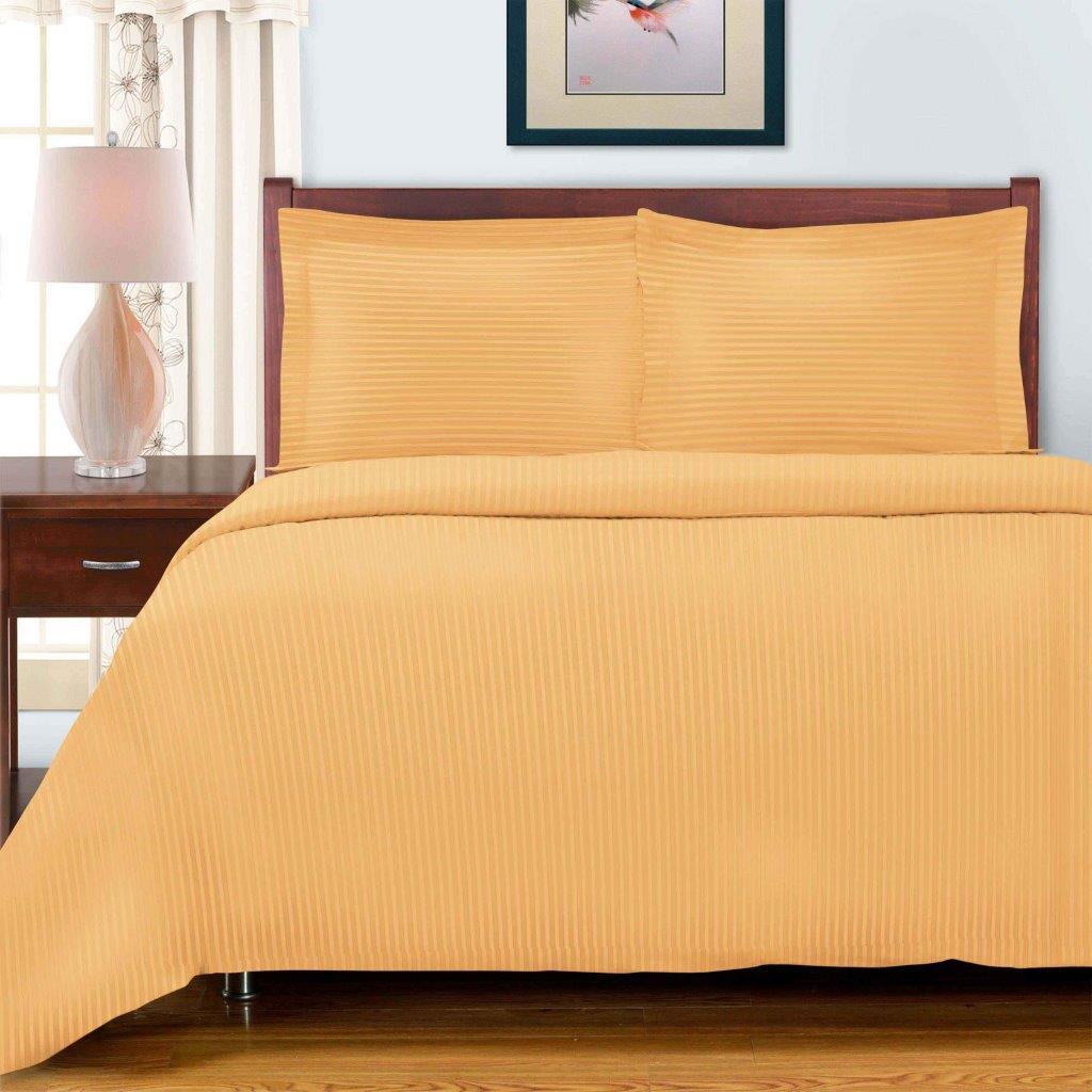 Egyptian Cotton 600 Thread Count Striped Duvet Cover Set - Gold