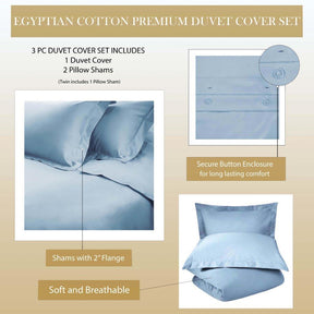 1200 Thread Count Egyptian Solid Cotton Duvet Cover Set - LightBlue