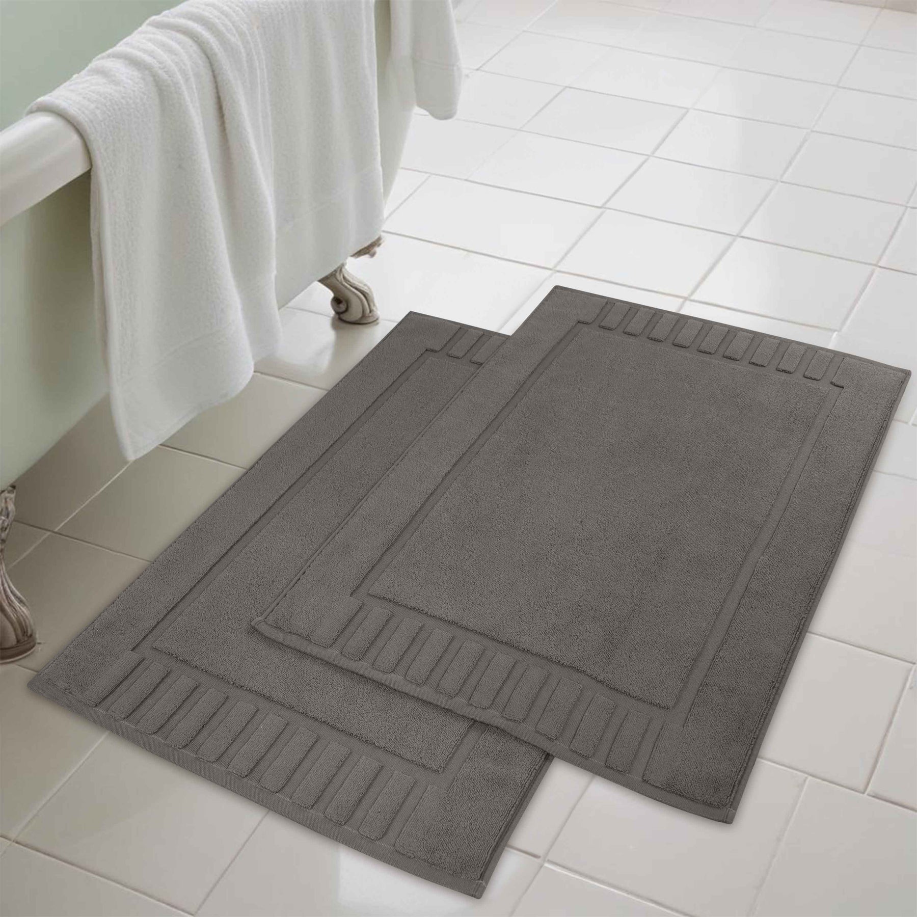 Leo Cotton Solid Modern Absorbent Heavy Washable Bath Mat Set of 2