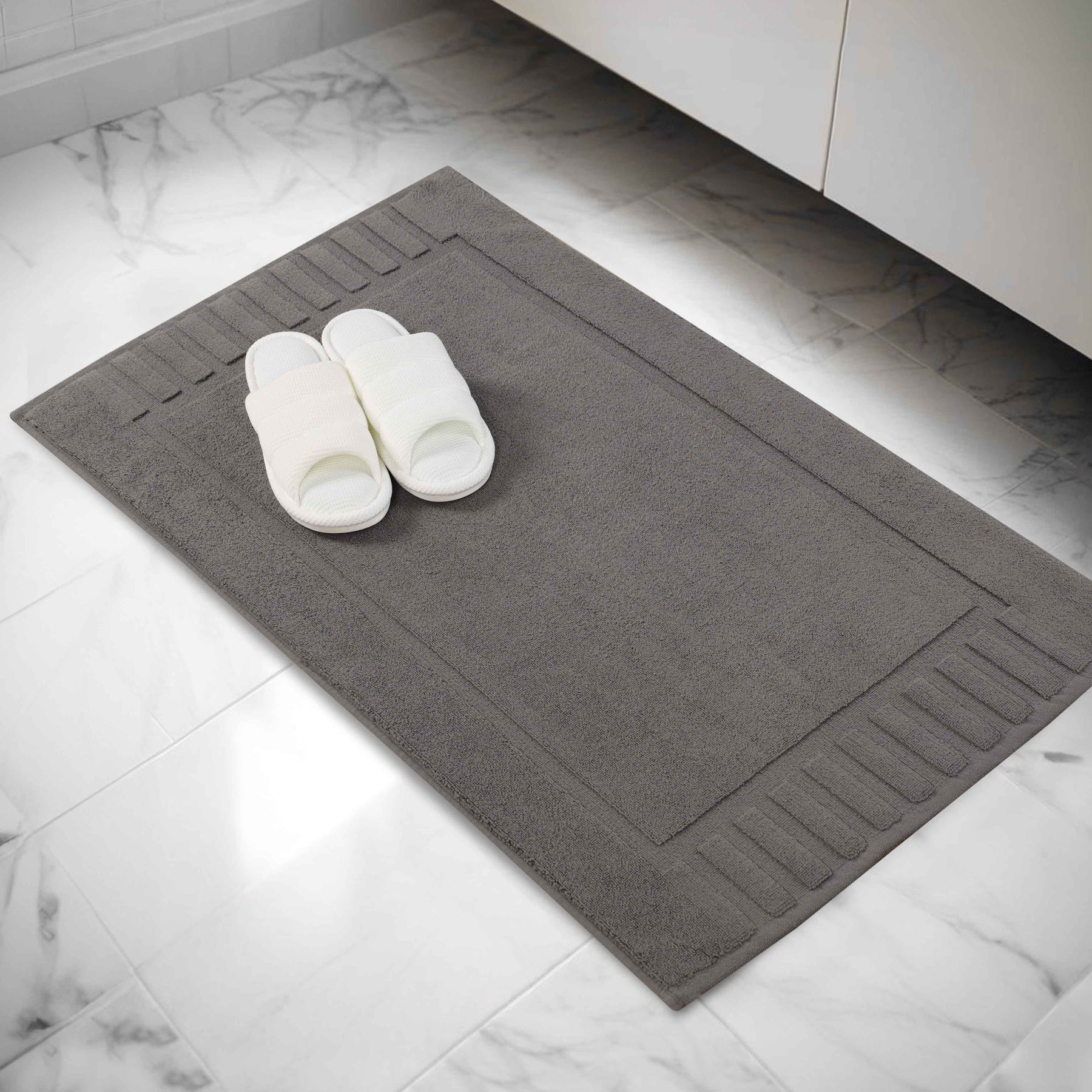 Leo Cotton Solid Modern Absorbent Heavy Washable Bath Mat Set of 2