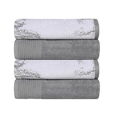 Cotton Marble Solid Jacquard Border Bath Towels Set of 4 - Gray