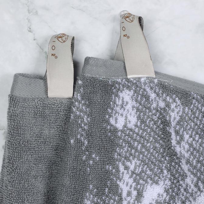 Cotton Marble Solid Jacquard Border Bath Towels Set of 4 - Gray