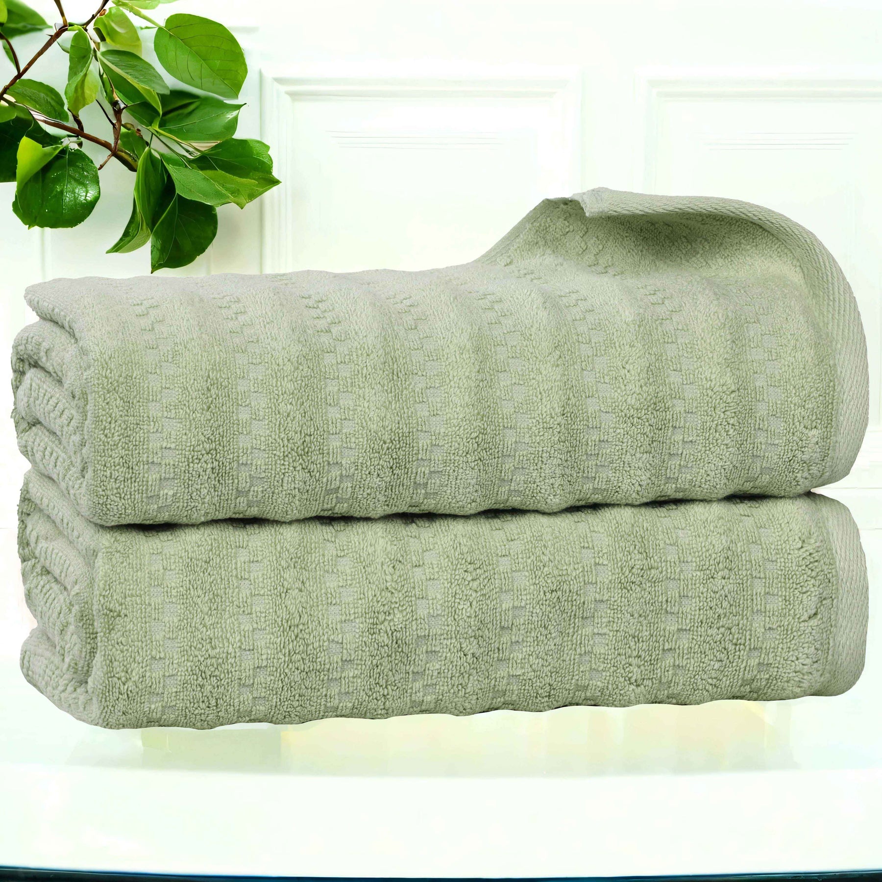 Zuma Zero Twist Cotton Waffle Textured Stripes Bath Towels, Set of 2