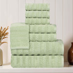 Zuma Zero Twist Cotton Medium Weight Waffle Stripes 8 Piece Towel Set - Towel Set by Superior