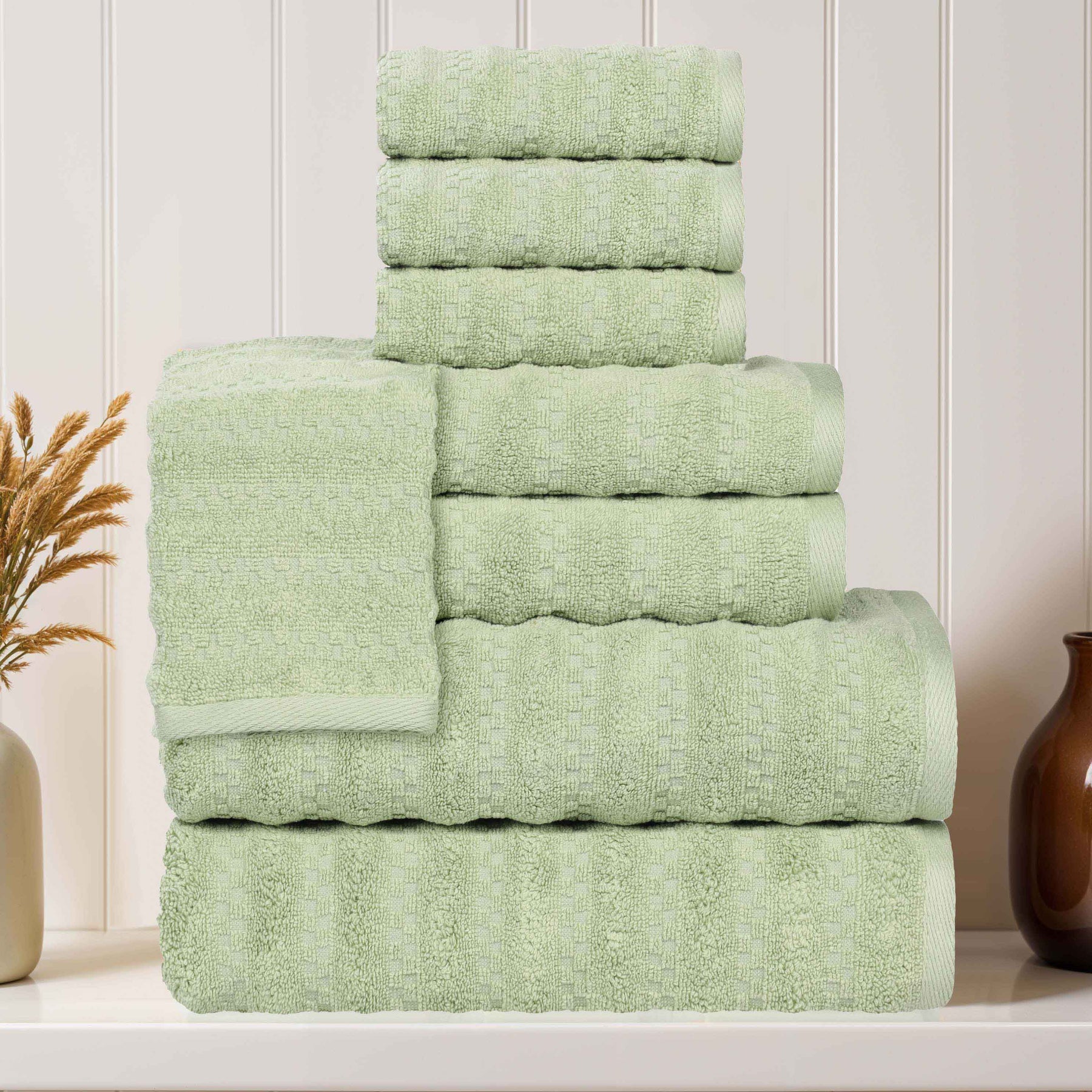 Zuma Zero Twist Cotton Medium Weight Waffle Stripes 8 Piece Towel Set