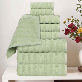 Zuma Zero Twist Cotton Medium Weight Waffle Stripes 9 Piece Towel Set