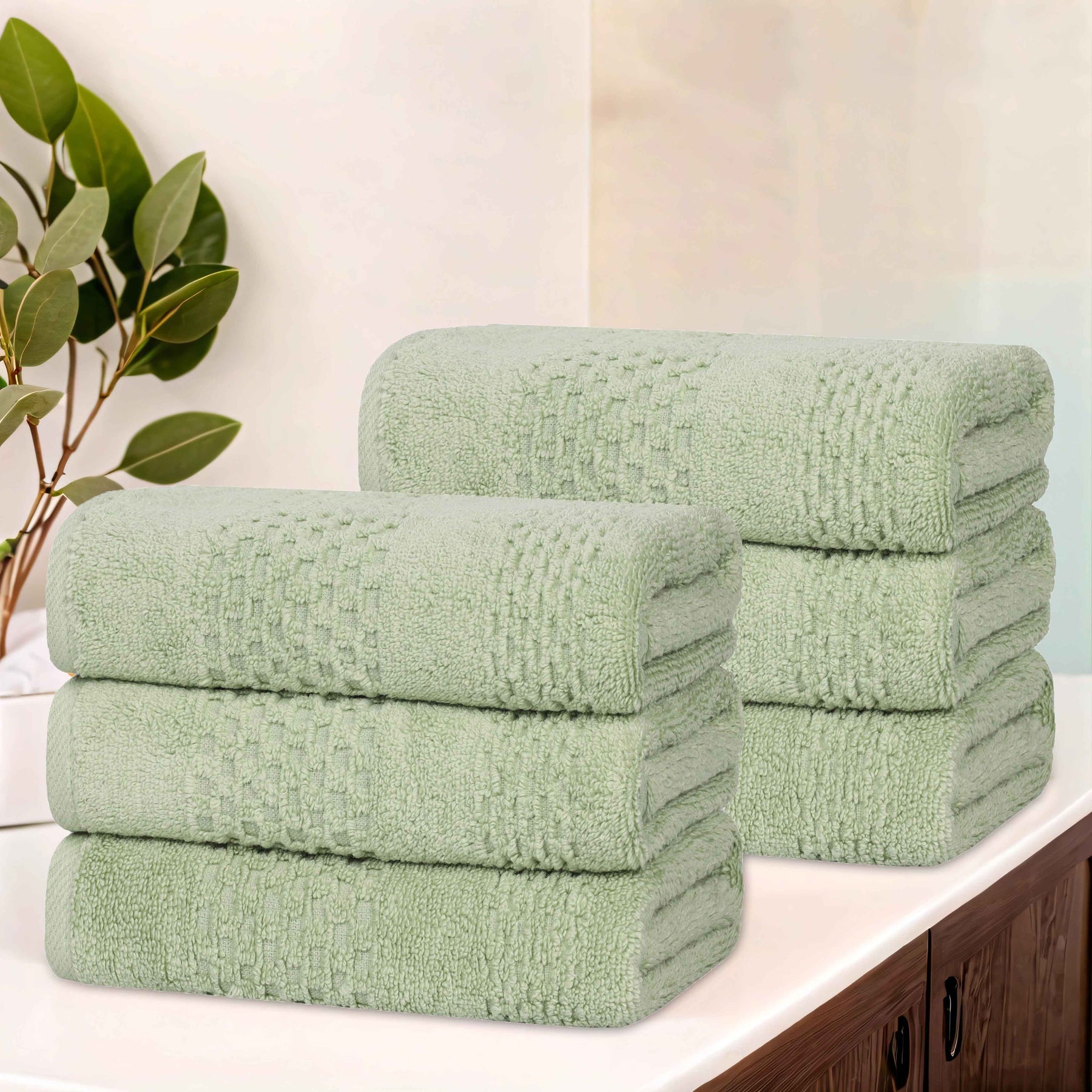 Playa Zero Twist Cotton Solid Waffle Textured Hand Towels, Set of 6