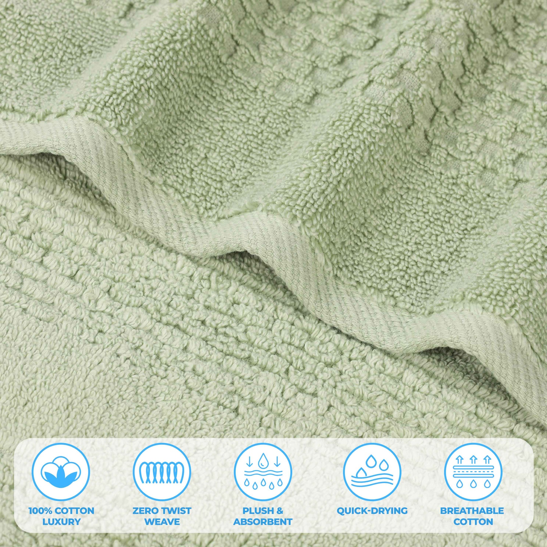 Playa Zero Twist Cotton Solid Waffle Textured Face Towels, Set of 12