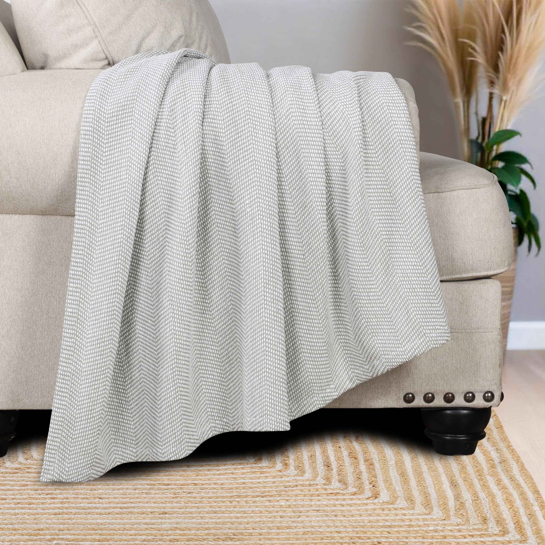 Maya Chenille Herringbone Soft Textured Medium Weight Cotton Blanket