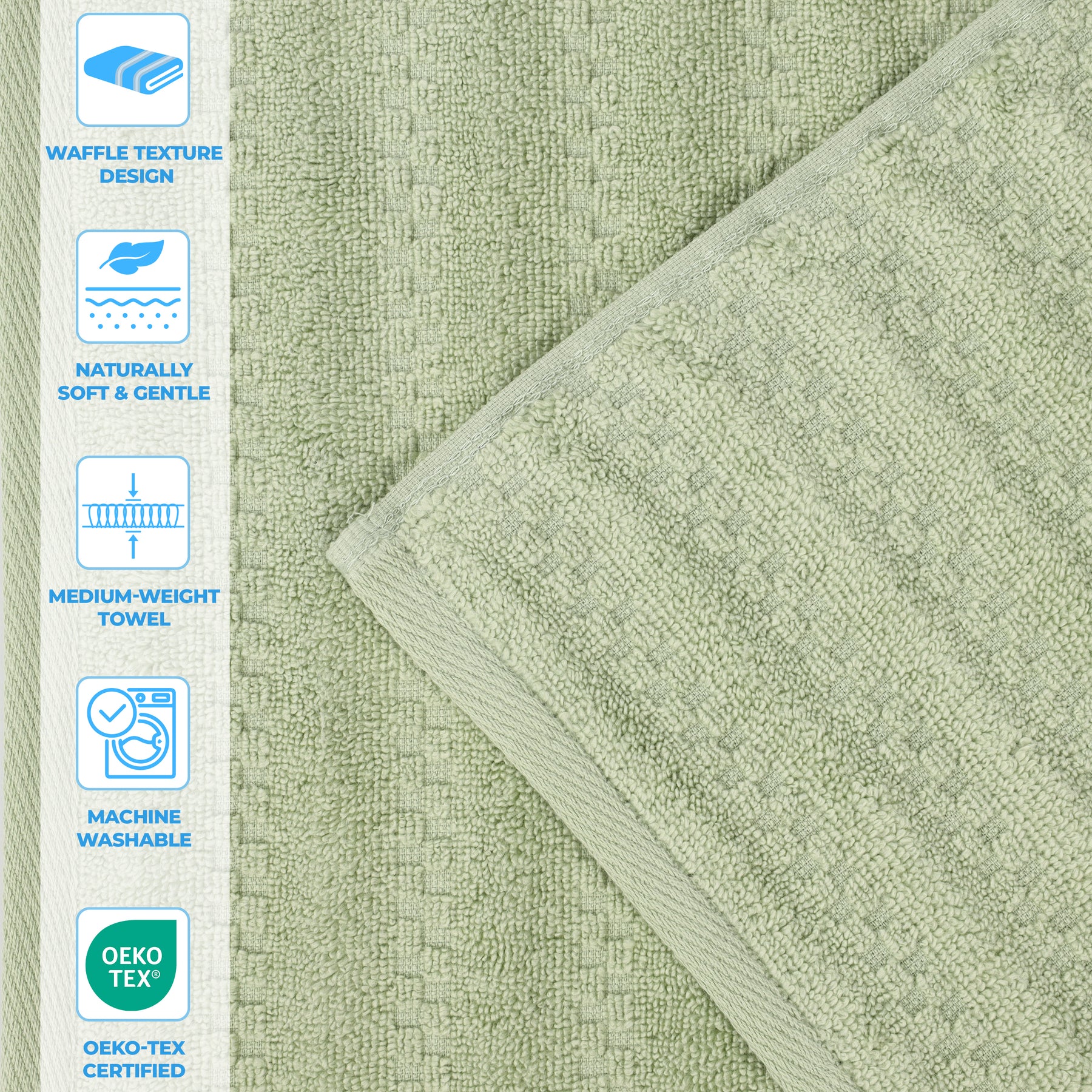 Zuma Zero Twist Cotton Medium Weight Face Towels Washcloths, Set of 12