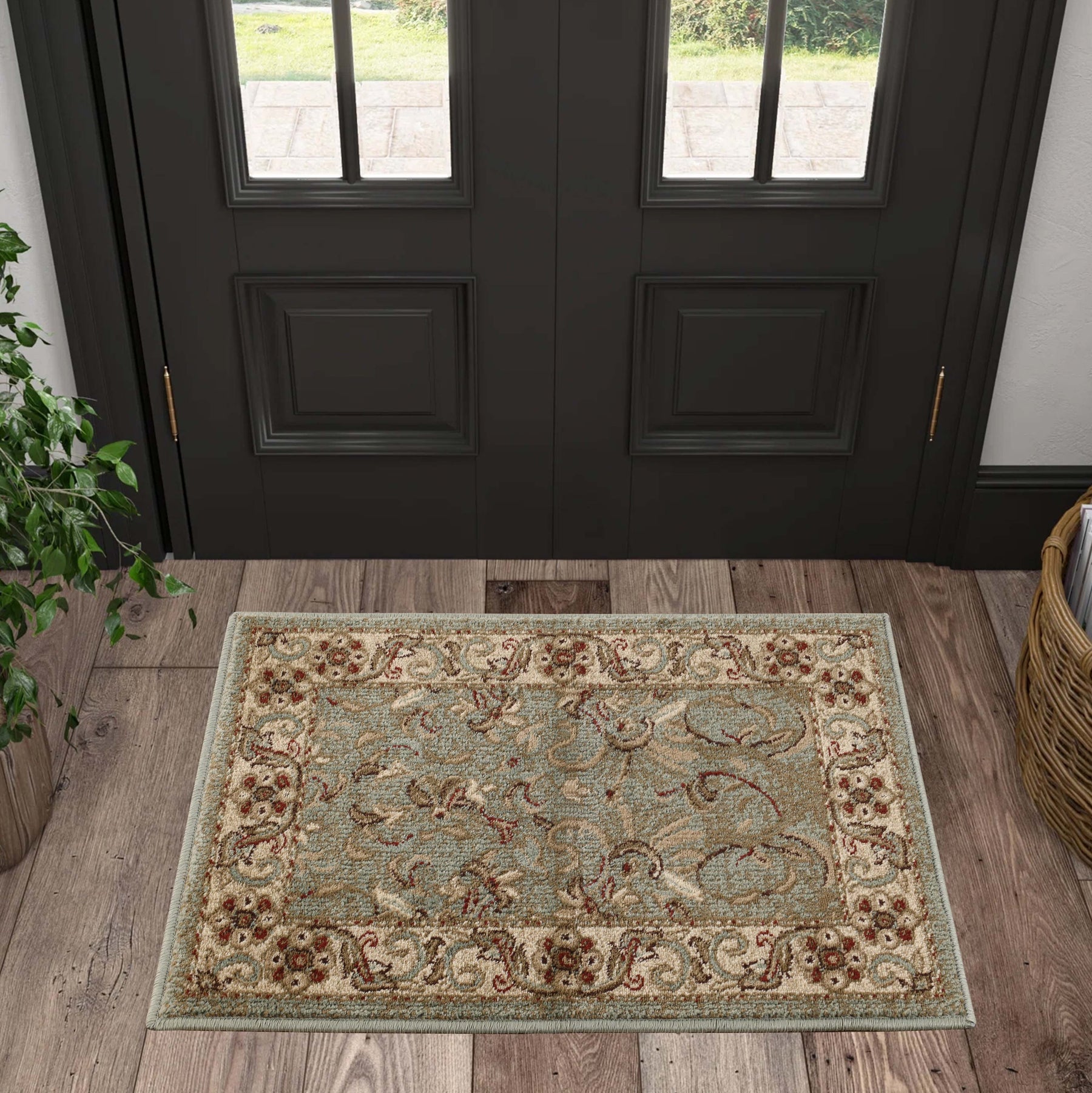 Heritage Traditional Floral Scroll Indoor Runner or Area Rug - Green