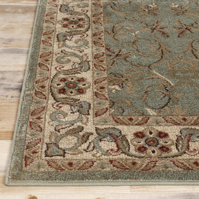 Heritage Traditional Floral Scroll Indoor Runner or Area Rug - Green