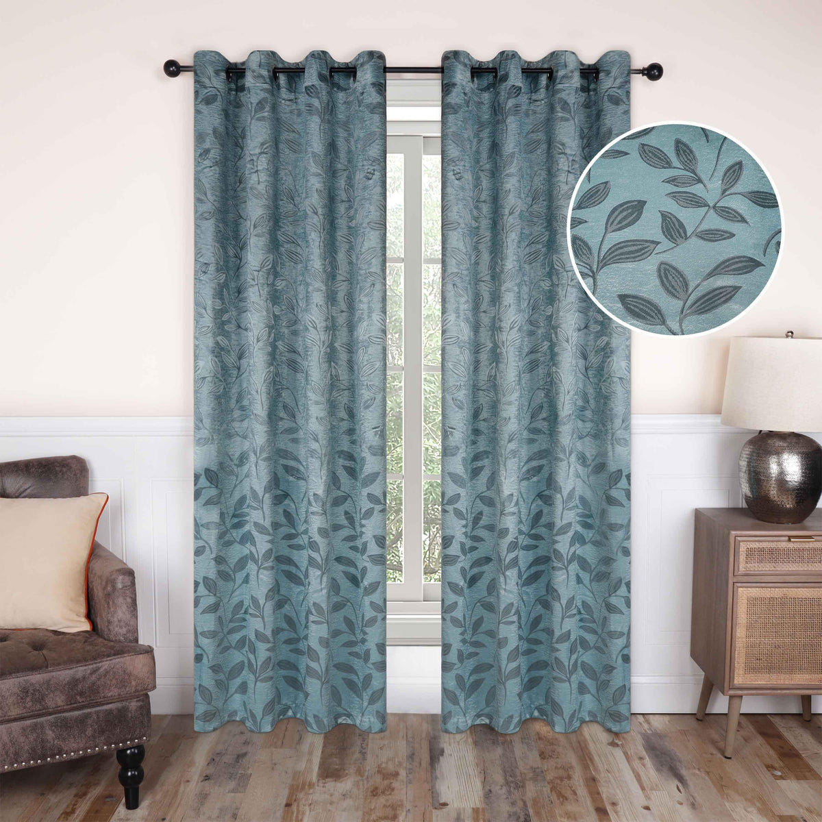 Leaves Machine Washable Room Darkening Blackout Curtains, Set of 2 - by Superior - Superior 