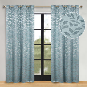 Leaves Room Darkening Washable Blackout Curtain Panels, Set of 2 - GreenLily