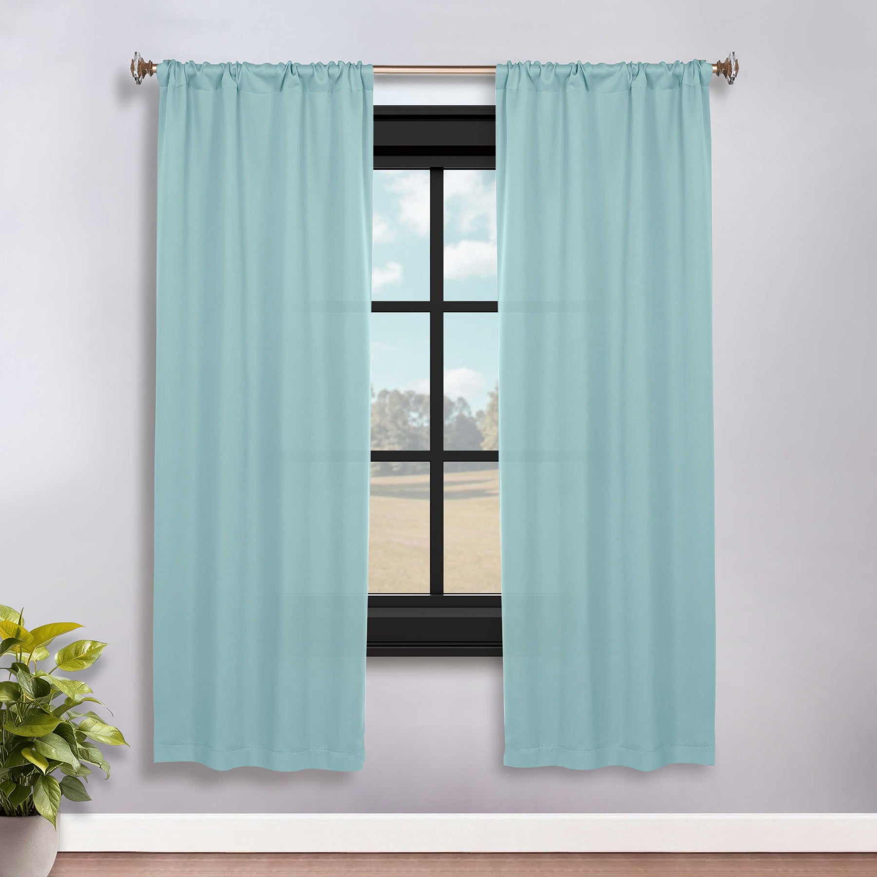 Solid Room Darkening Rod Pocket Blackout Curtain Panels, Set of 2 - GreenLily