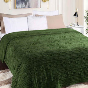 Arctic Boho Knit Jacquard Fleece Plush Medium Weight Fluffy Blanket - Green