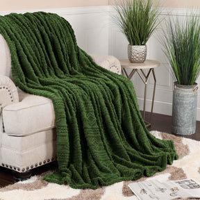 Arctic Boho Knit Jacquard Fleece Plush Medium Weight Fluffy Blanket - Green