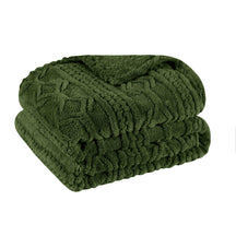 Arctic Boho Knit Jacquard Fleece Plush Medium Weight Fluffy Blanket - Green