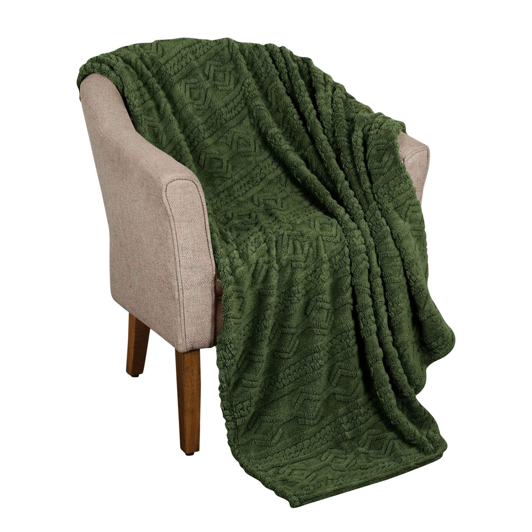 Arctic Boho Knit Jacquard Fleece Plush Medium Weight Fluffy Blanket - Green