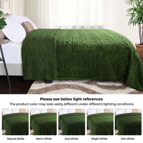 Arctic Boho Knit Jacquard Fleece Plush Medium Weight Fluffy Blanket - Green