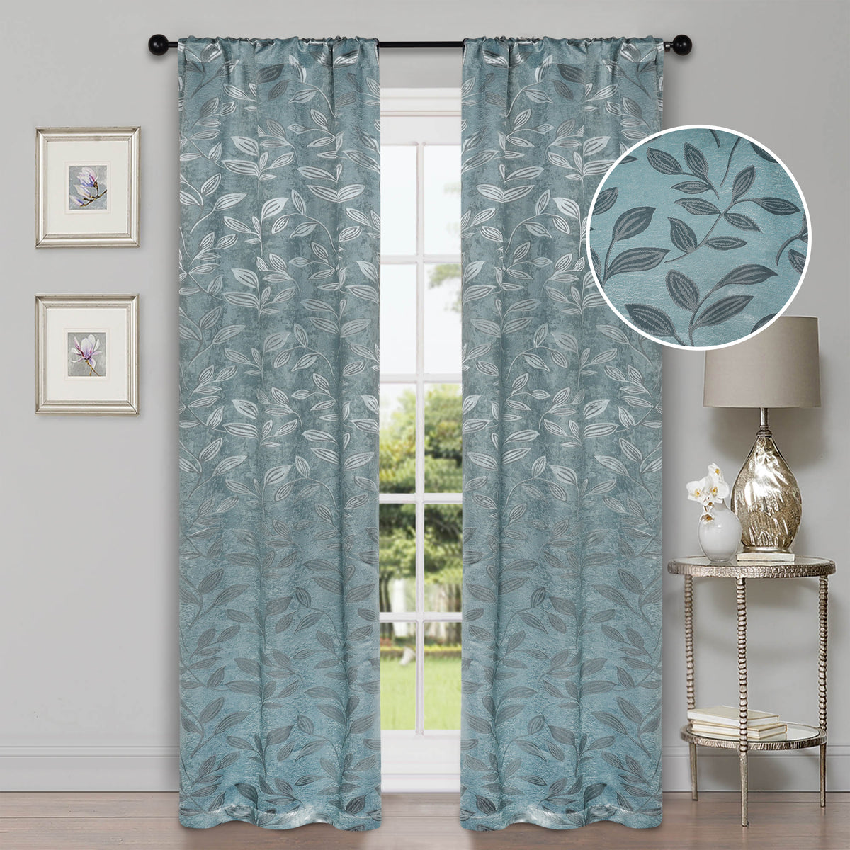 Leaves Room Darkening Washable Blackout Curtain Panels, Set of 2