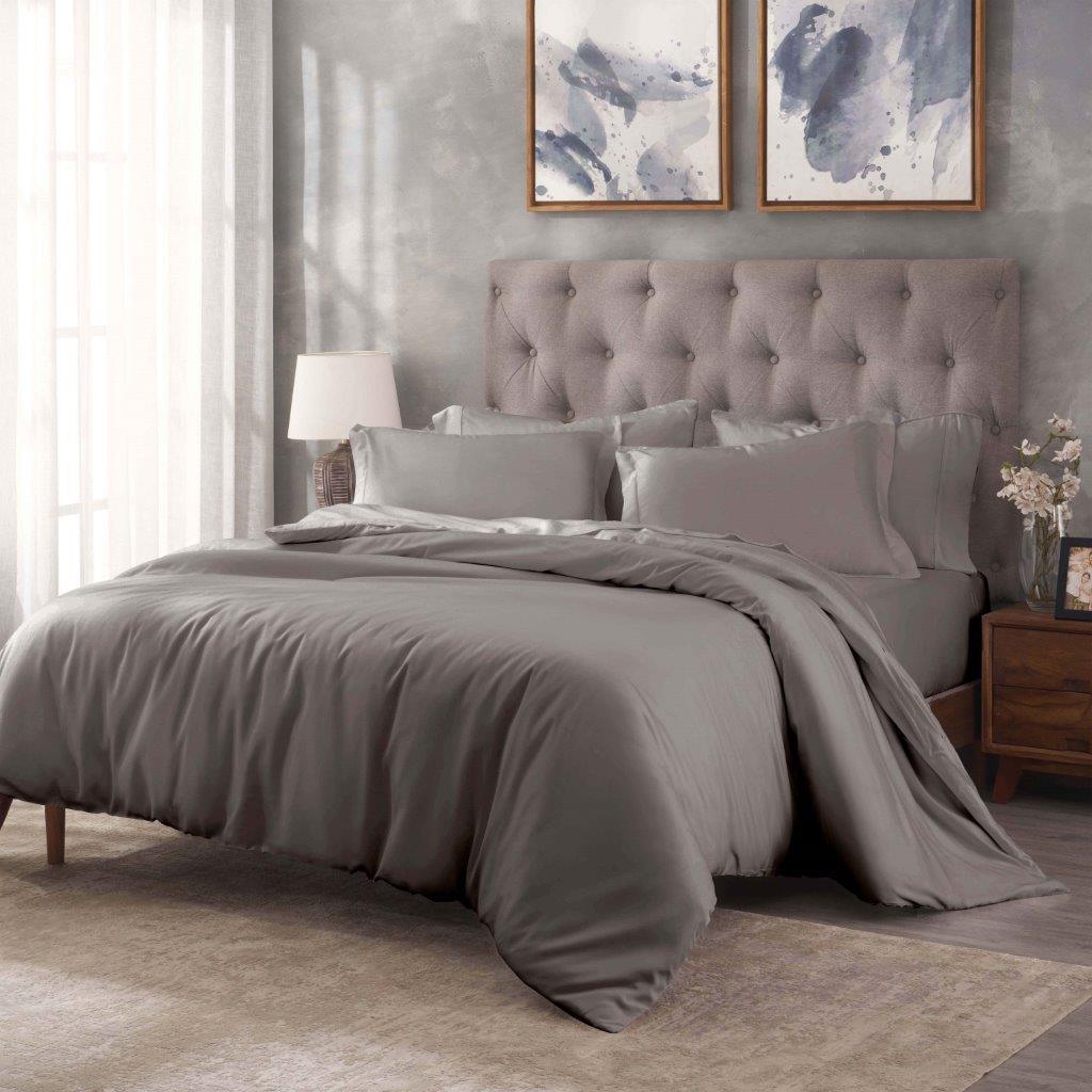 Egyptian Cotton 400 Thread Count Solid Luxury Duvet Cover Set - Gray