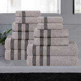 Brea Zero Twist Cotton Ribbed Geometric Border 12 Piece Towel Set - Towel Set by Superior