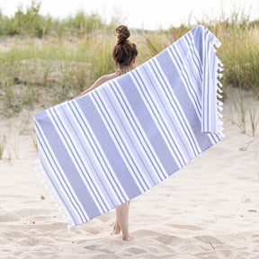 Racer Stripe Fouta 4 Piece Beach Towel Set with Tassels - Beach Towel by Superior - Superior 