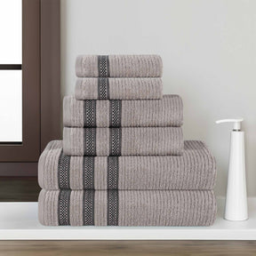 Brea Zero Twist Cotton Ribbed Geometric Border 6 Piece Towel Set