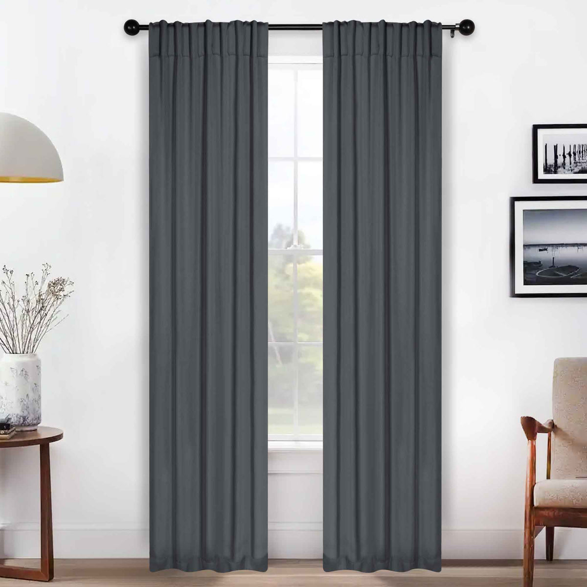 Solid Room Darkening Blackout Curtain Panels, Back Tabs, Set of 2