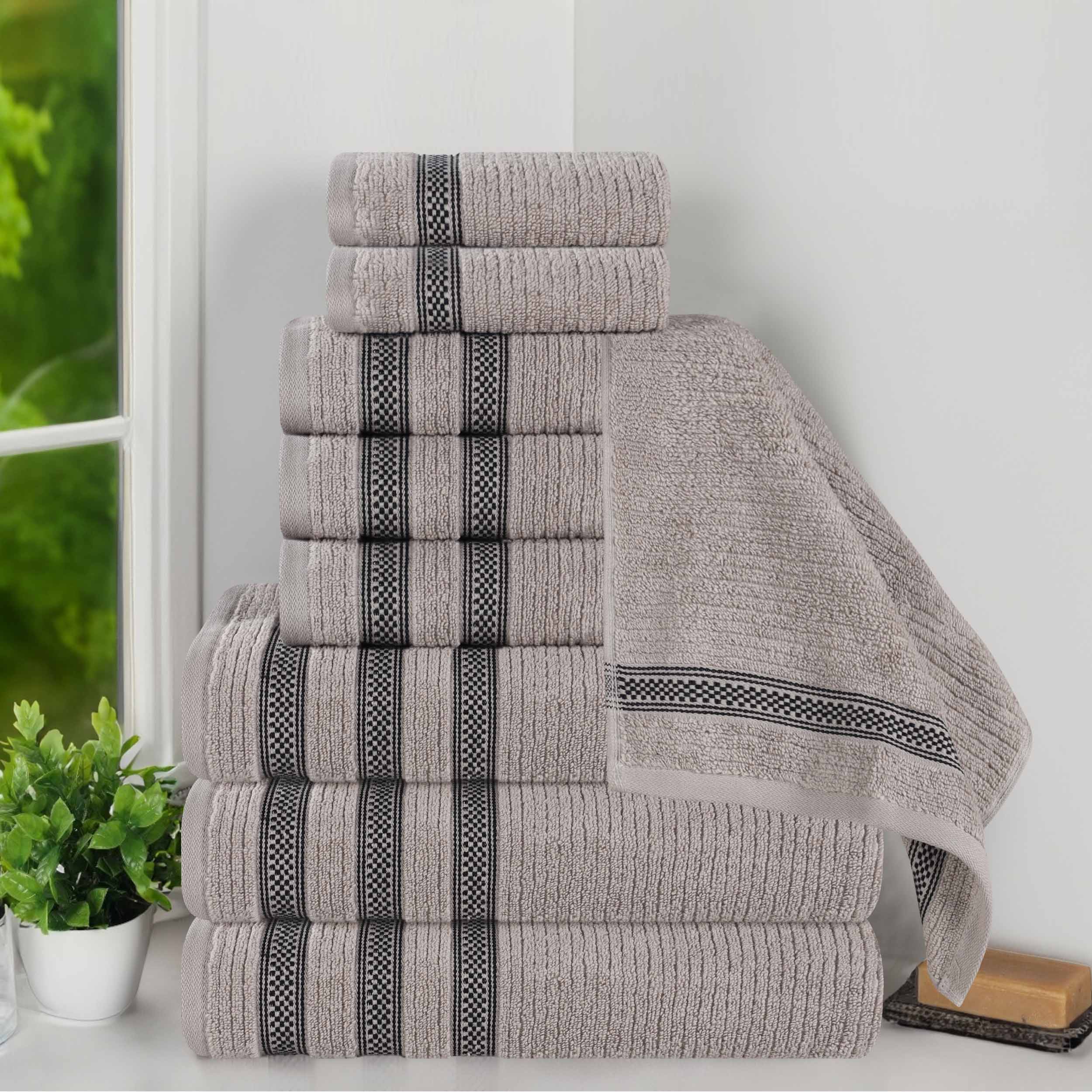 Brea Zero Twist Cotton Ribbed Geometric Border 9 Piece Towel Set - Towel Set by Superior