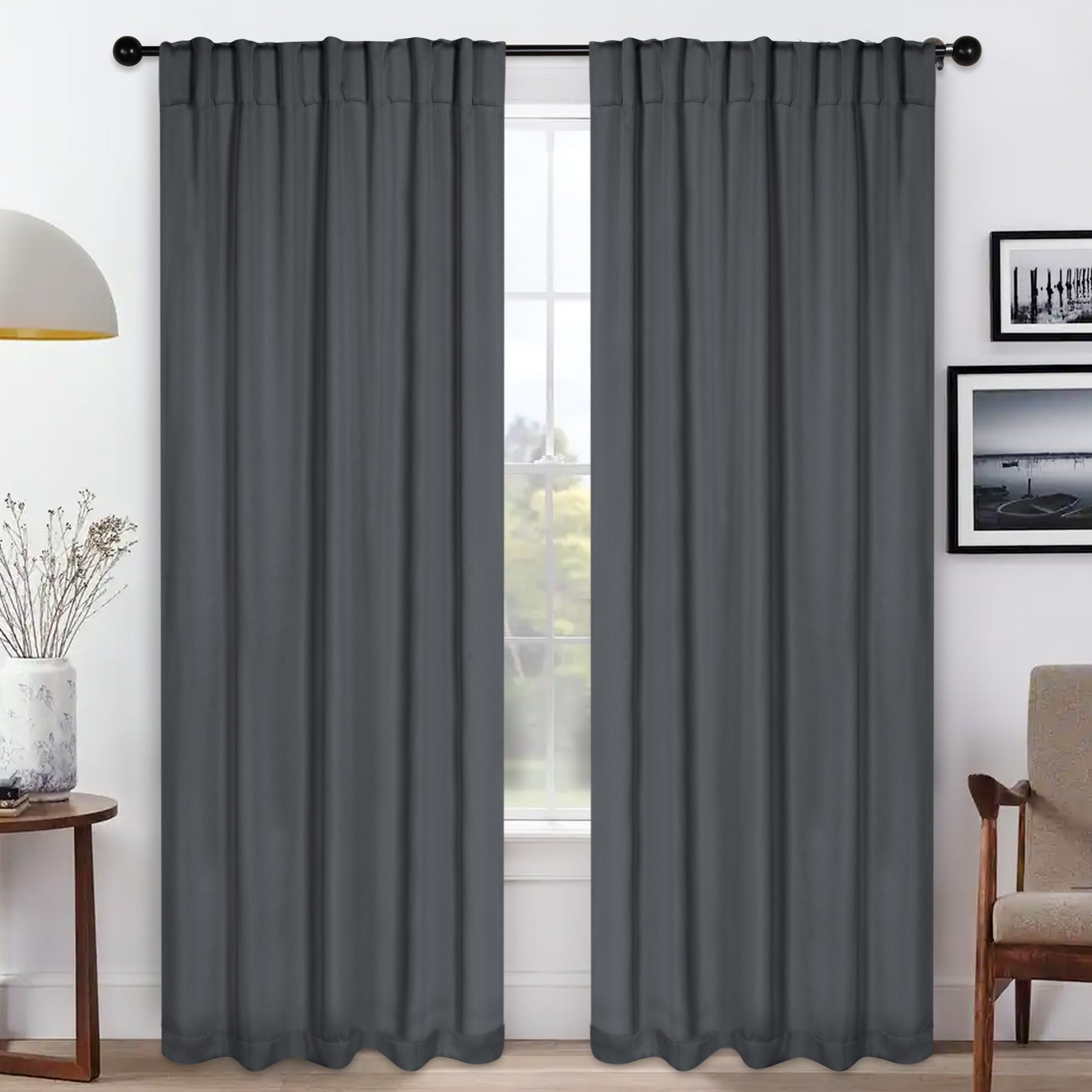 Solid Room Darkening Blackout Curtain Panels, Back Tabs, Set of 2 - Gray