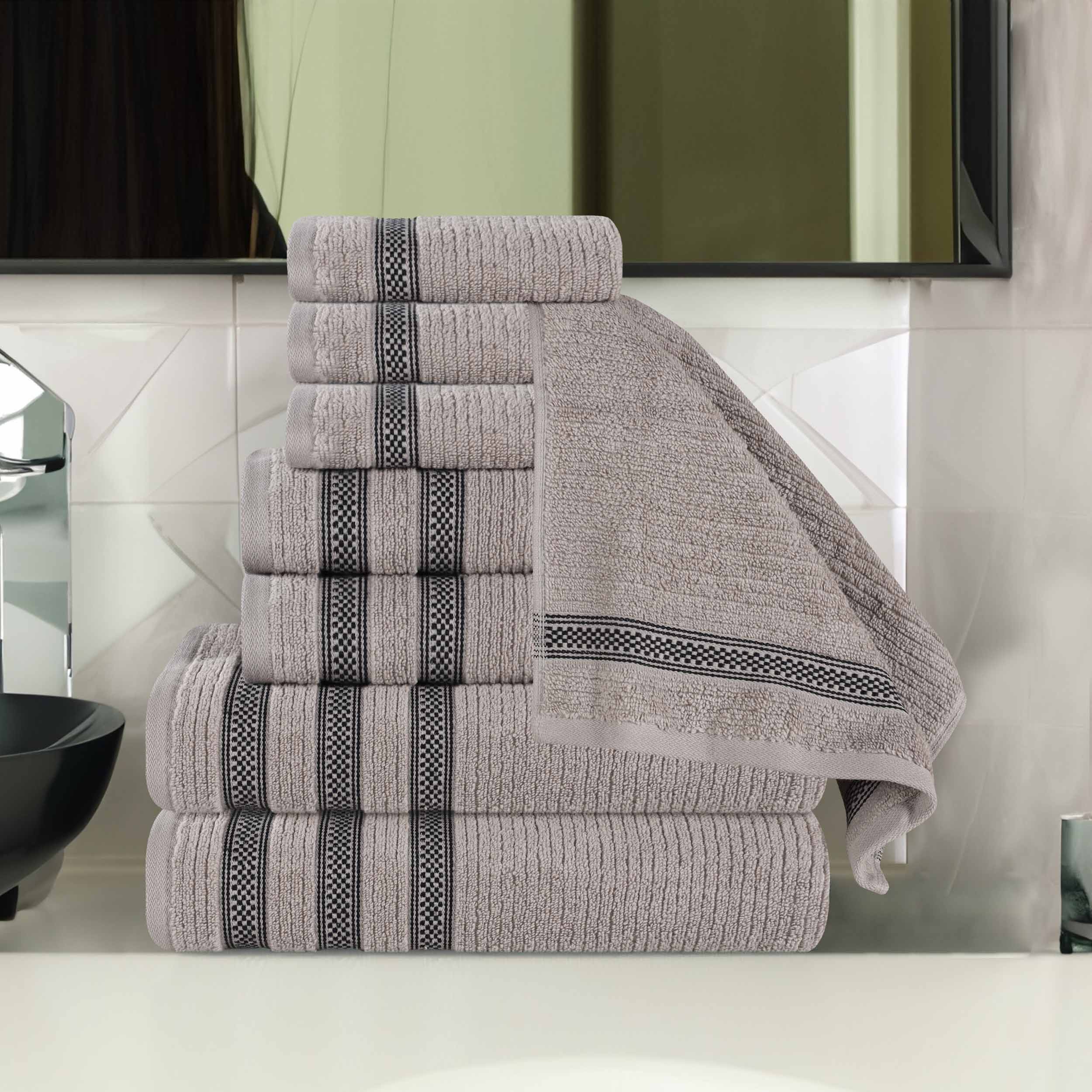 Brea Zero Twist Cotton Ribbed Geometric Border 8 Piece Towel Set - Towel Set by Superior