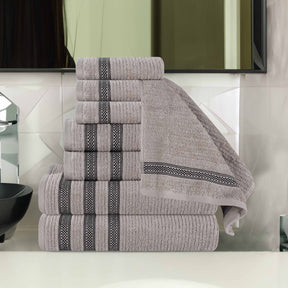 Brea Zero Twist Cotton Ribbed Geometric Border 8 Piece Towel Set