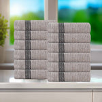 Brea Zero Twist Cotton Ribbed Geometric Border Face Towel Set of 12 - Face Towel by Superior