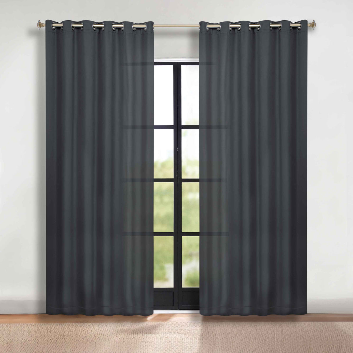 Solid Room Darkening Blackout Curtain Panels, Grommets, Set of 2 - Gray